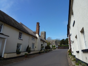 View of the main street leading to the church in East Budleigh.